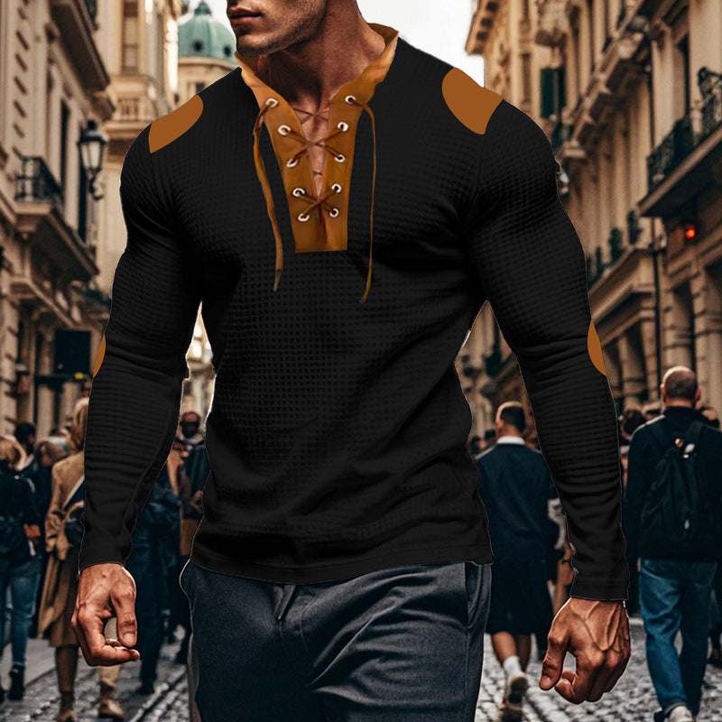 Herren Langarmshirt mit modernem Schnürdesign und Kontrastakzenten Echoarchiv