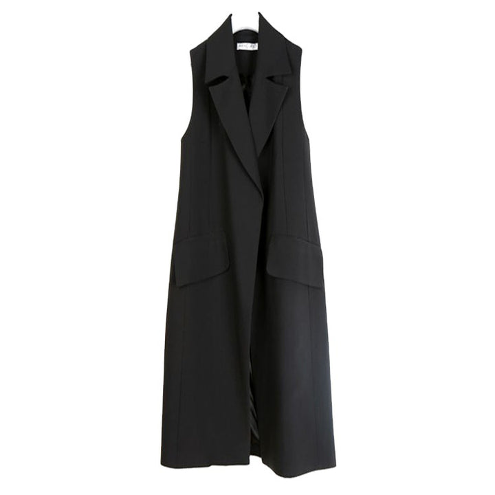 Damen Ärmellose A-Linien Longweste im Oversized Tailoring mit Schalkragen Echoarchiv
