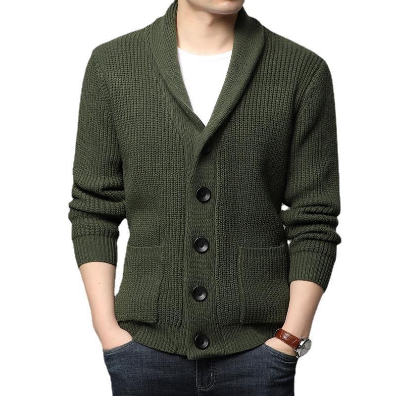 Herren kuschelige Strickjacke mit schickem Kragen und funktionalen Taschen Echoarchiv