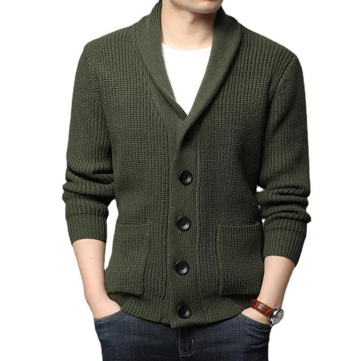 Herren kuschelige Strickjacke mit schickem Kragen und funktionalen Taschen Echoarchiv
