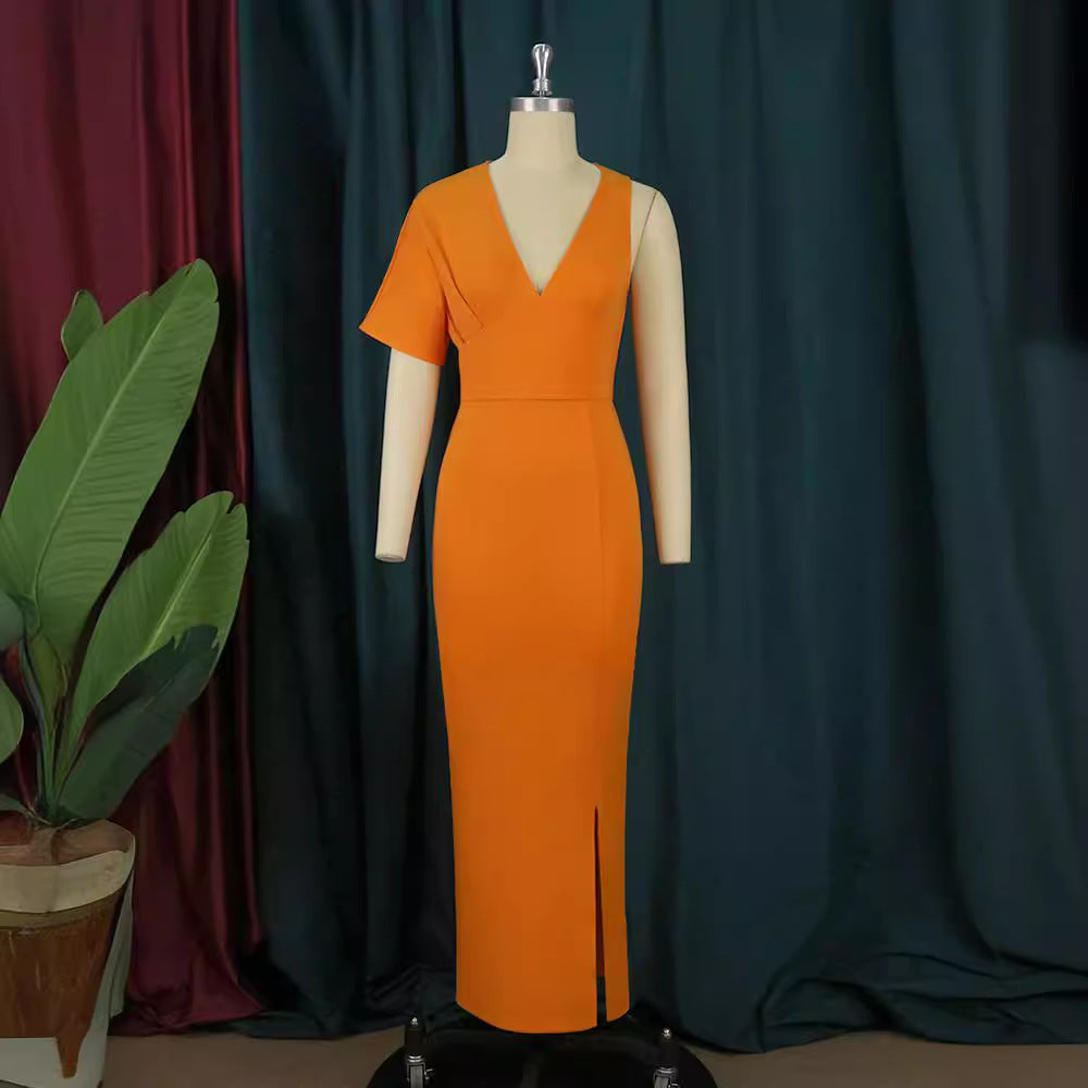 Damen figurbetontes Maxikleid mit tiefem V-Ausschnitt und elegantem Schlitz Echo Archiv