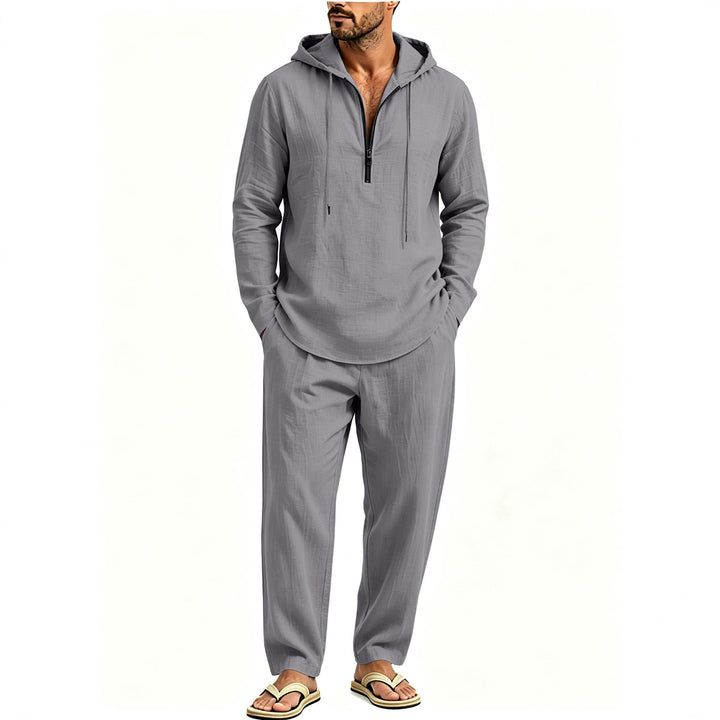 Herren Lässiges Lounge-Set mit Halbzip-Kapuzenpullover und locker sitzender Freizeit-Hose Echoarchiv