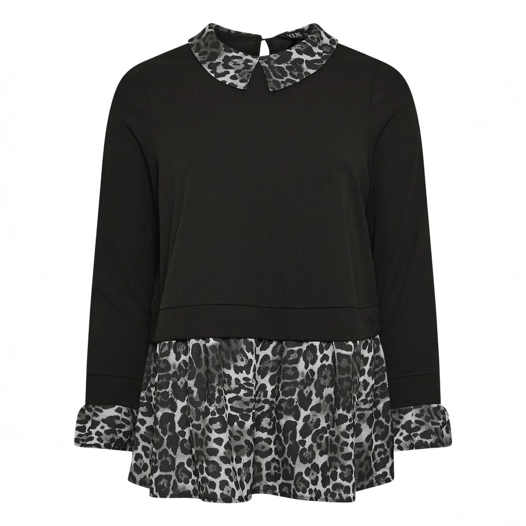 Damen Longsleeve-Tunika mit Chiffon-Volant und Leo-Kragen – Avérine