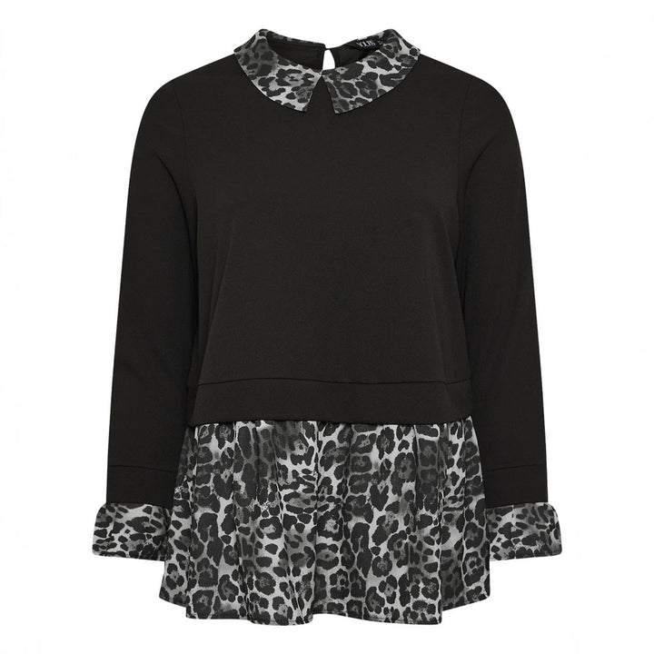 Damen Longsleeve-Tunika mit Chiffon-Volant und Leo-Kragen – Avérine