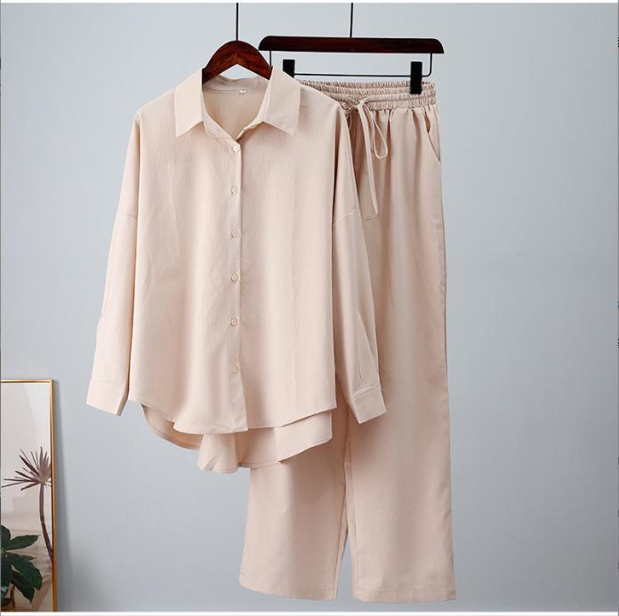 Damen nan lockeres zweiteiliges Lounge-Set mit Oversize-Hemd und elastischer Bundhose Echo Archiv