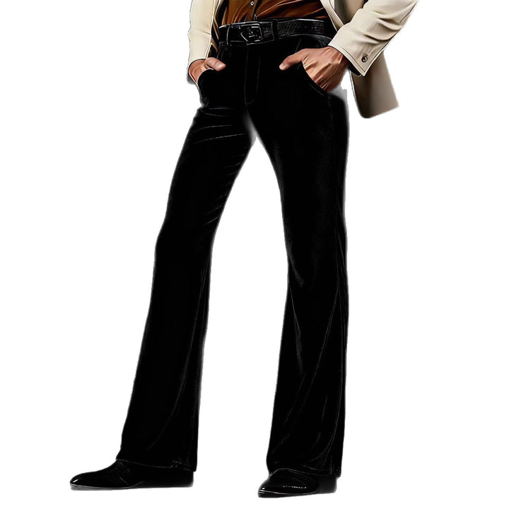 Damen Elegante Samt-Hose mit hohem Bund, ausgestelltem Bein und Eingrifftaschen – Avélisse