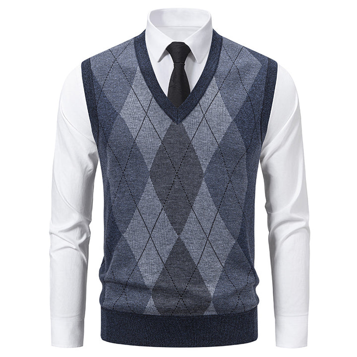 Herren V-Ausschnitt Strickpullover mit elegantem Rautenmuster Echoarchiv