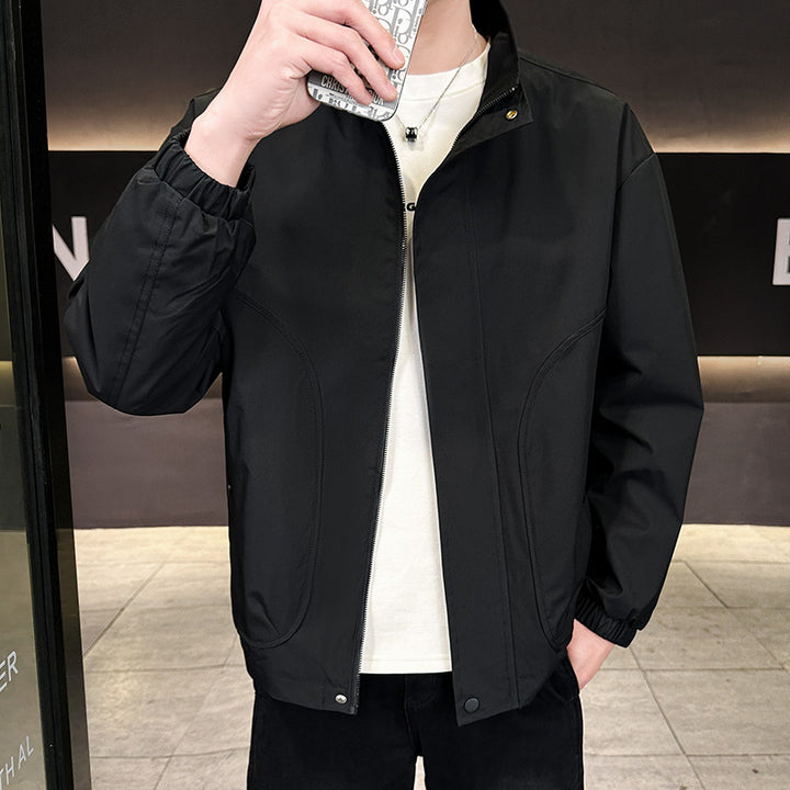 Herren Leichte City-Outdoorjacke mit verdecktem Reißverschluss, Stehkragen und elastischen Bündchen Echoarchiv