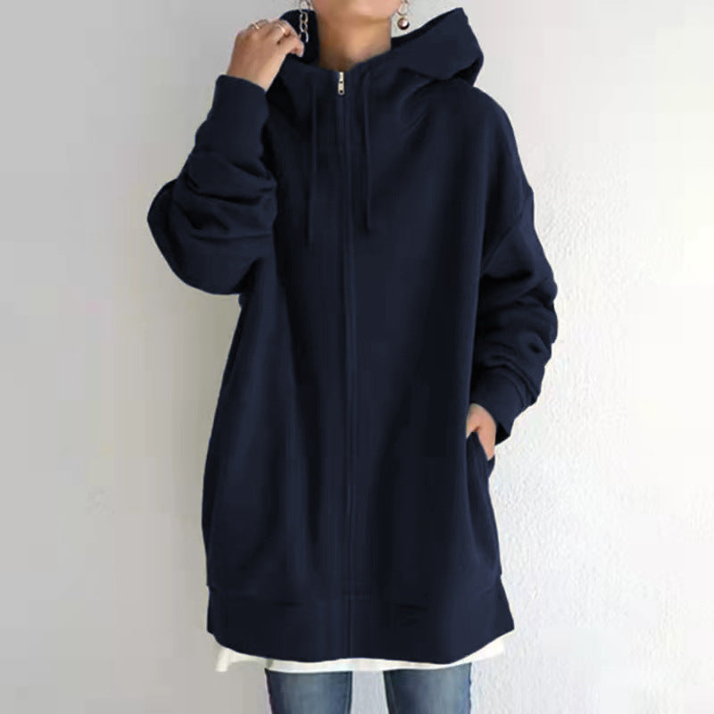 Damen nan oversized Kapuzenlongpullover mit Reißverschluss und Eingrifftaschen Echo Archiv