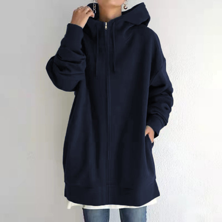 Damen nan oversized Kapuzenlongpullover mit Reißverschluss und Eingrifftaschen Echo Archiv