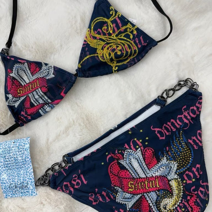 Damen Triangel-Bikini mit auffälligem Grafikumrandung Echo Archiv