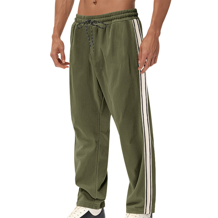 Herren Entspannte Cordoptik-Trackpants mit Seitenstreifen, Gummibund & Kordelzug – Sorevano