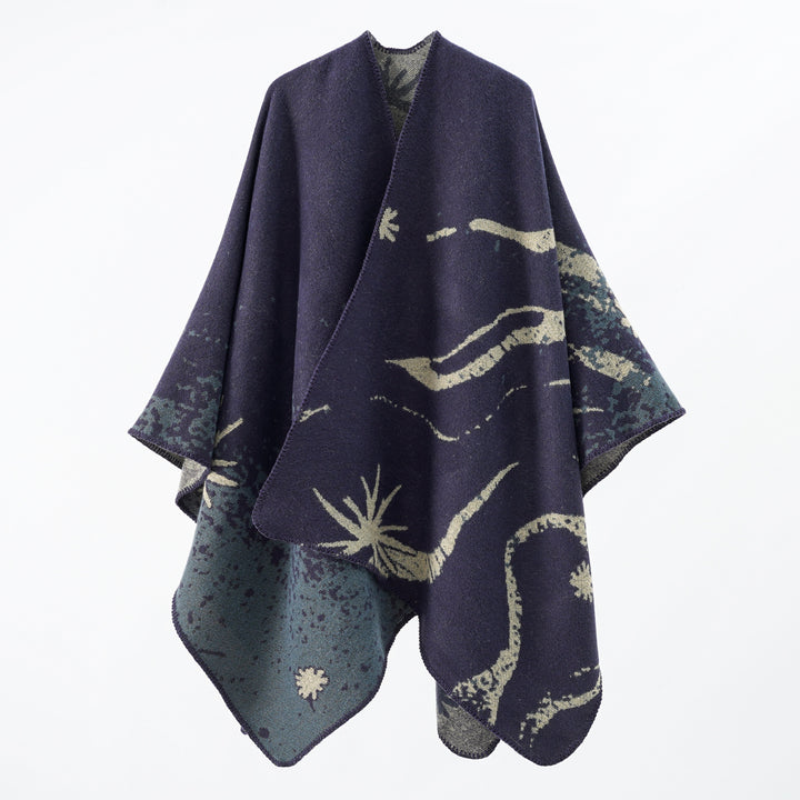 Damen Überschnittenes Jacquard‑Wickelcape aus feinem Strick mit asymmetrischem Saum – Veloura
