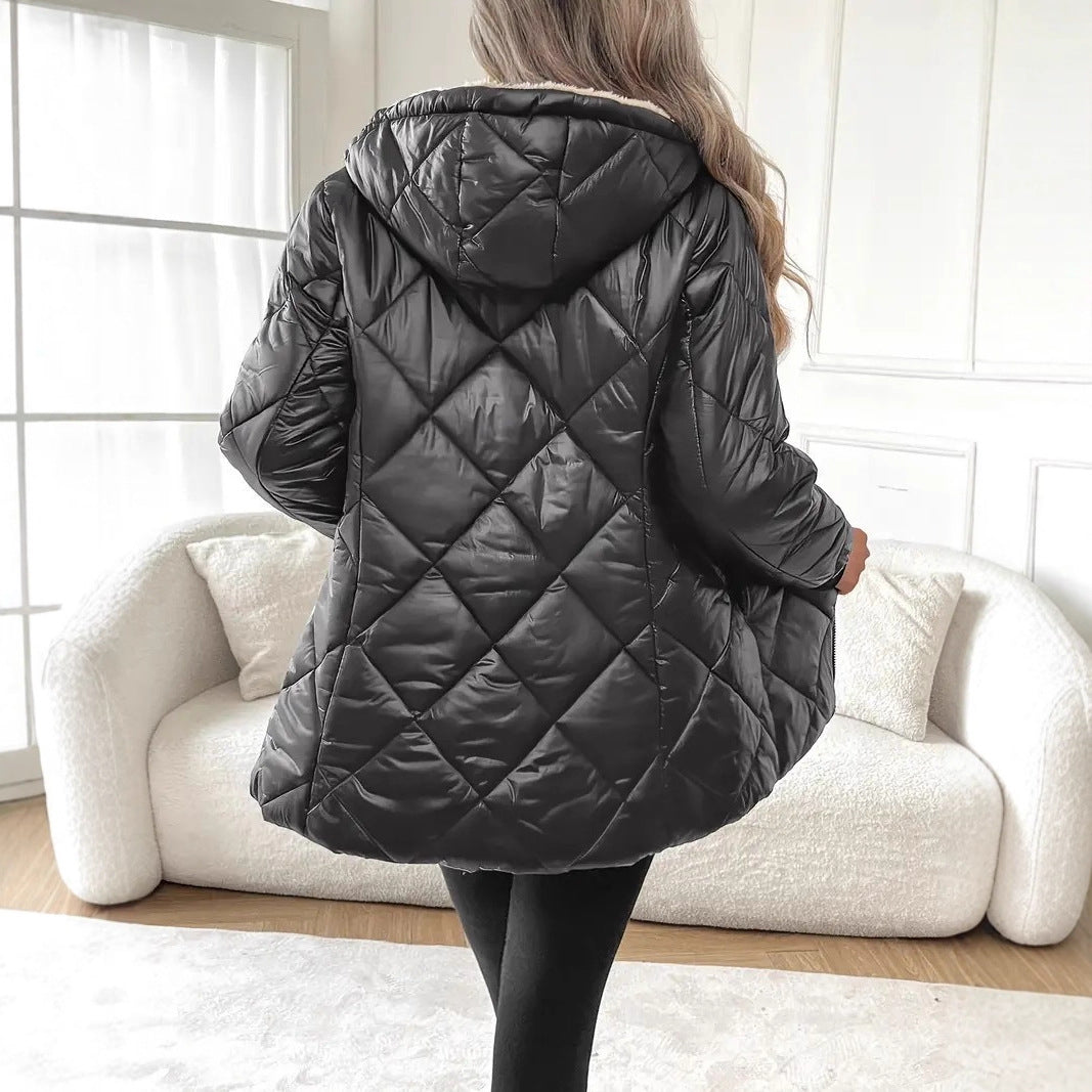 Damen Steppjacke mit Teddyfutter und Kapuze – Célinea
