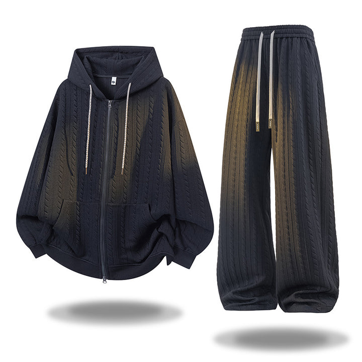 Damen Gehäkeltes Cable-Knit Lounge-Set mit Kapuzen‑Zipjacke & Palazzo‑Hose Echoarchiv