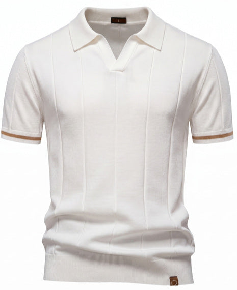 Herren nan strukturiertes Feinstrickpoloshirt mit offenem Reverskragen Echo Archiv
