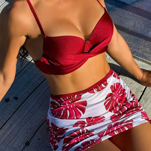 Damen Bikini-Set mit elegantem Knotendesign und floralem Rock Echo Archiv