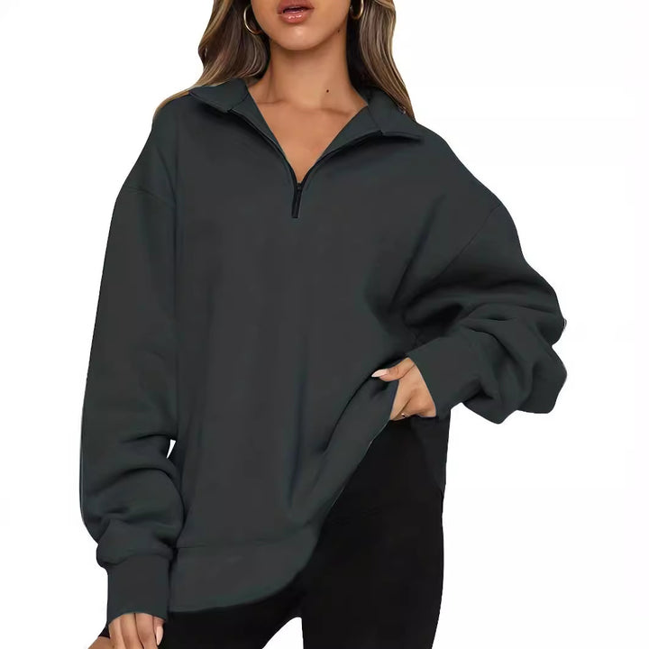 Damen nan Oversized Sweatshirt mit Kurzreißverschluss, Stehkragen und Kängurutasche Echo Archiv