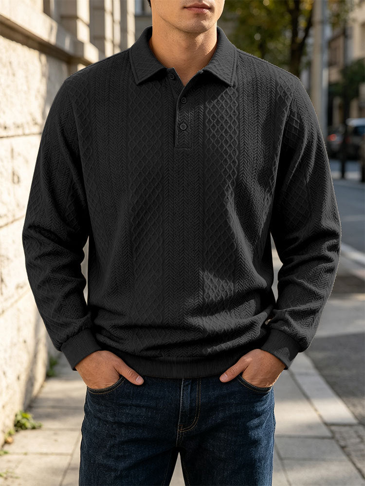 Herren Feinstrick-Poloshirt mit Zopfmuster und gerippten Bündchen Echoarchiv