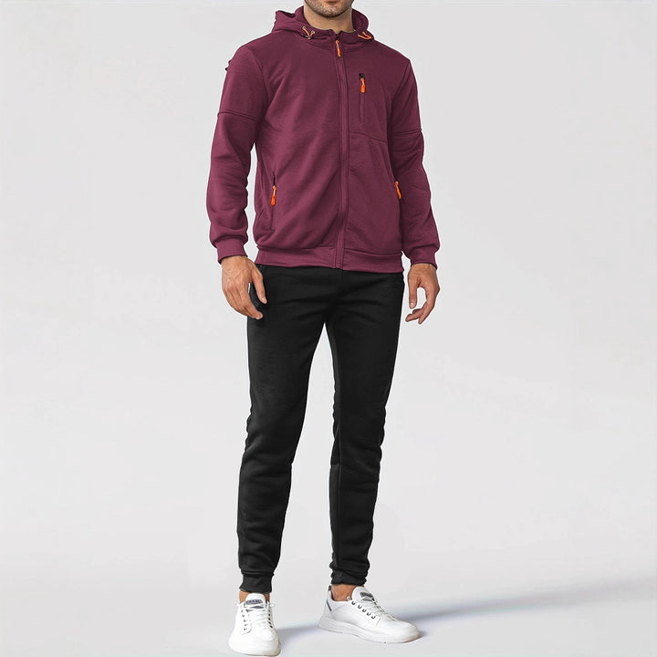 Herren technische Kapuzenjacke mit durchgehendem Frontreißverschluss, Brusttasche mit Reißverschluss und elastischen Bündchen – Taviero
