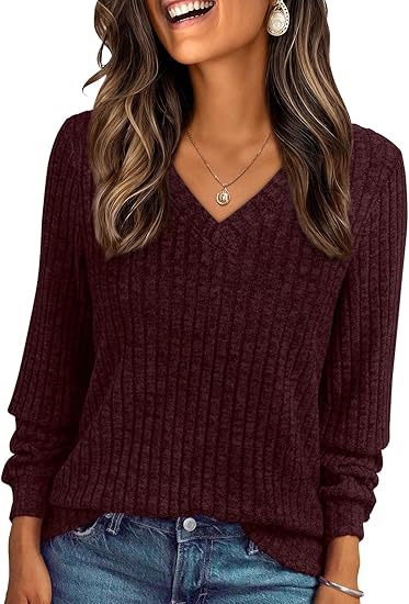Damen Weicher Rippstrickpullover mit V-Ausschnitt Echo Archiv