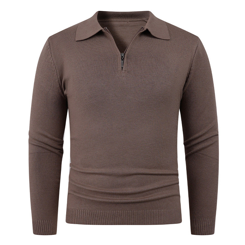Herren Strickpullover mit halb offenem Kragen und feiner Rippenstruktur Echoarchiv