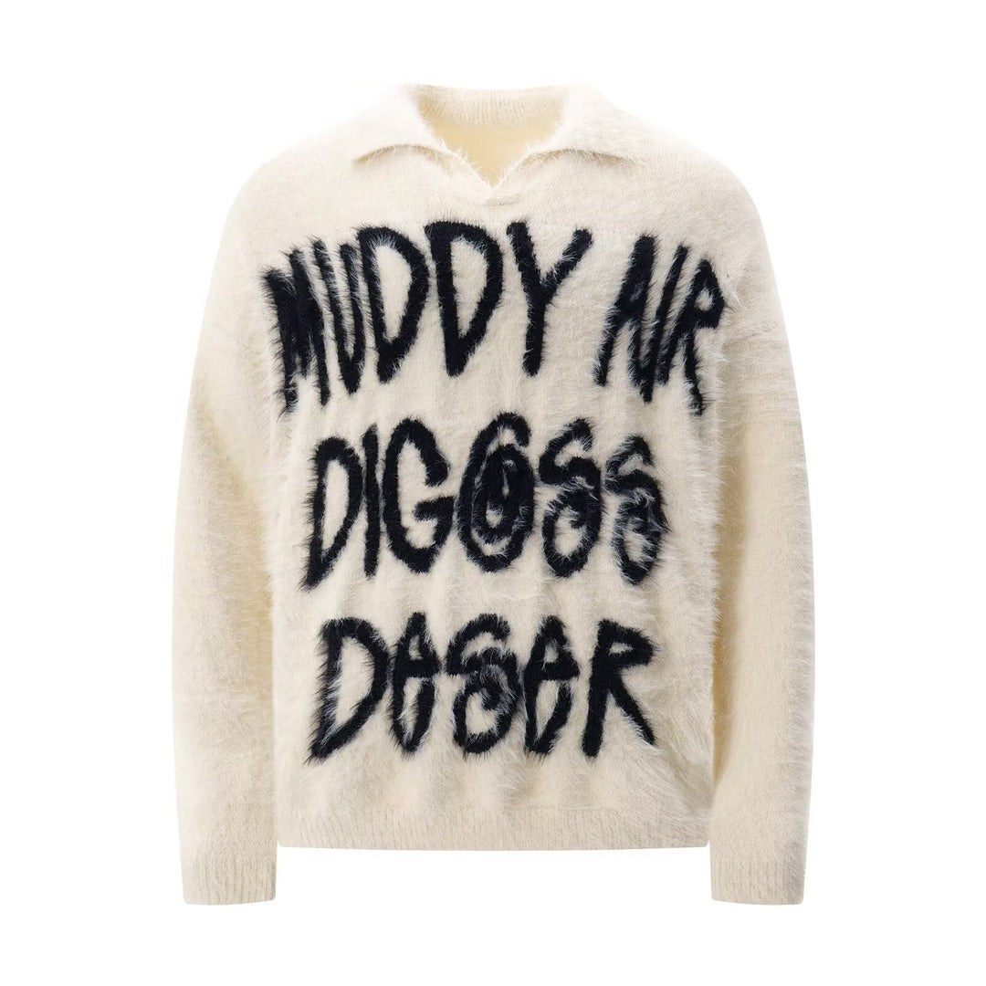 Damen Modischer Pullover mit einzigartigem Schriftzug Echoarchiv