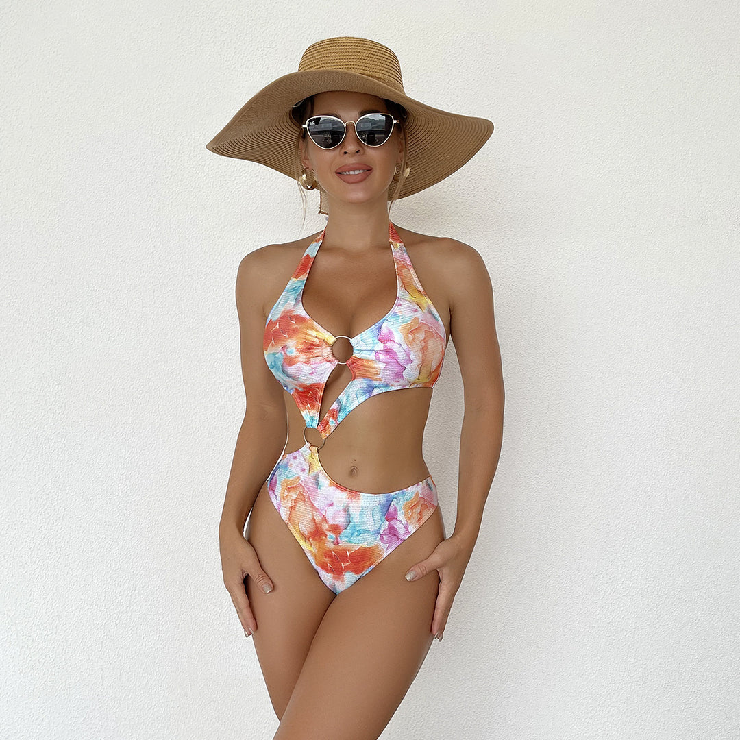 Damen Modischer Cut-Out Badeanzug mit Ringen Echo Archiv