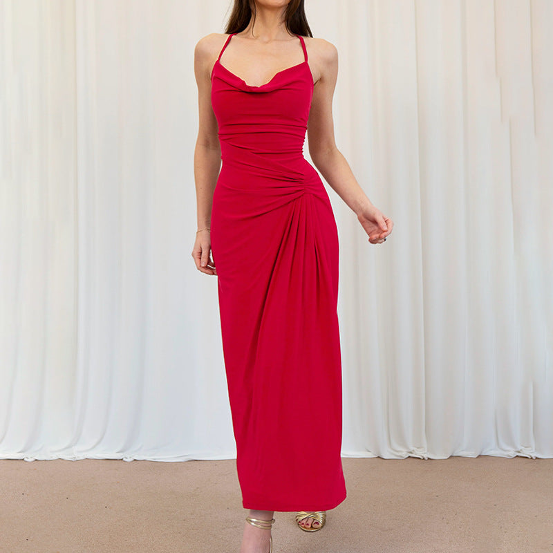Damen Elegantes Maxikleid mit asymmetrischem Cowl-Ausschnitt und stilvoller Raffung Echo Archiv