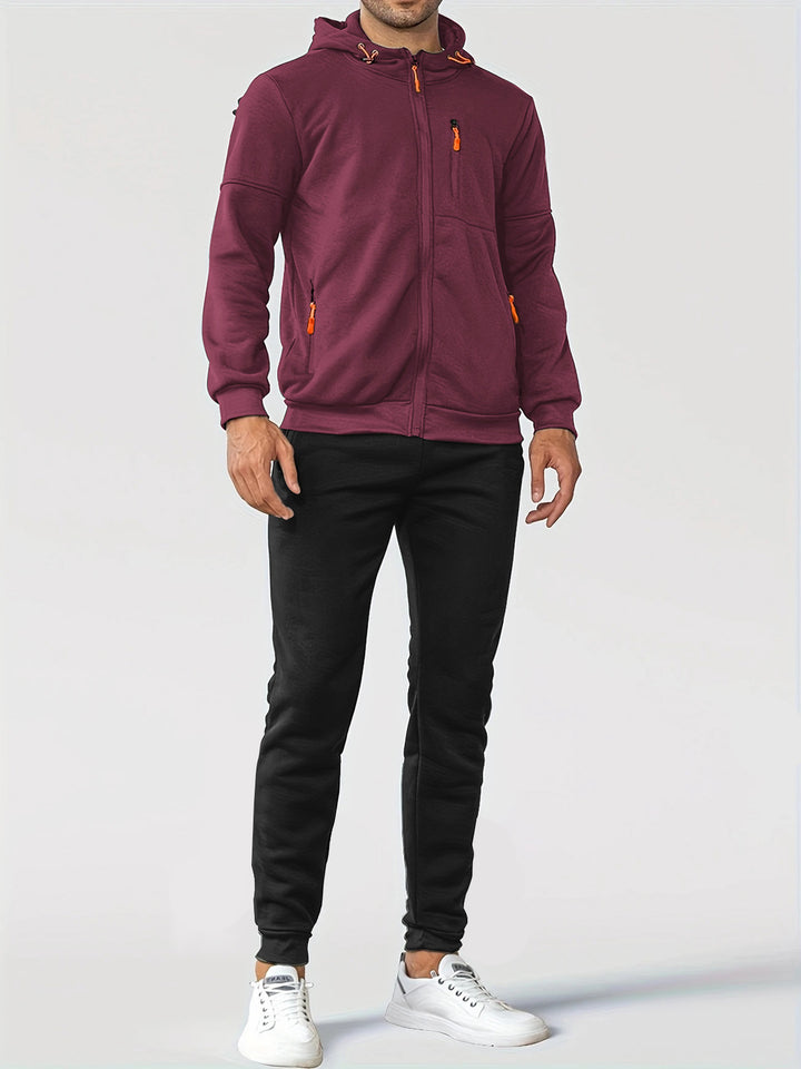 Herren technische Kapuzenjacke mit durchgehendem Frontreißverschluss, Brusttasche mit Reißverschluss und elastischen Bündchen – Taviero