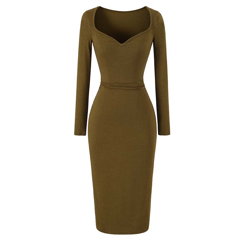 Damen Eng anliegendes Midikleid mit herzförmigem Ausschnitt und langen Ärmeln Echoarchiv