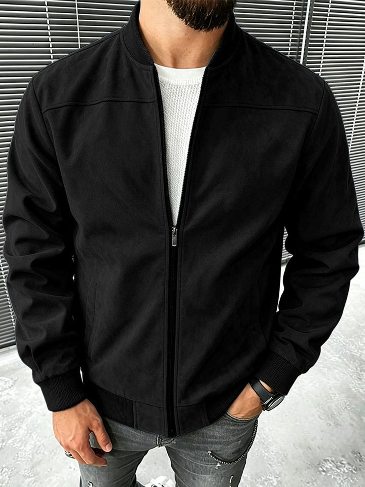 Herren Veloursleder-Optik Bomberjacke mit Reißverschluss und Rippbündchen Echoarchiv