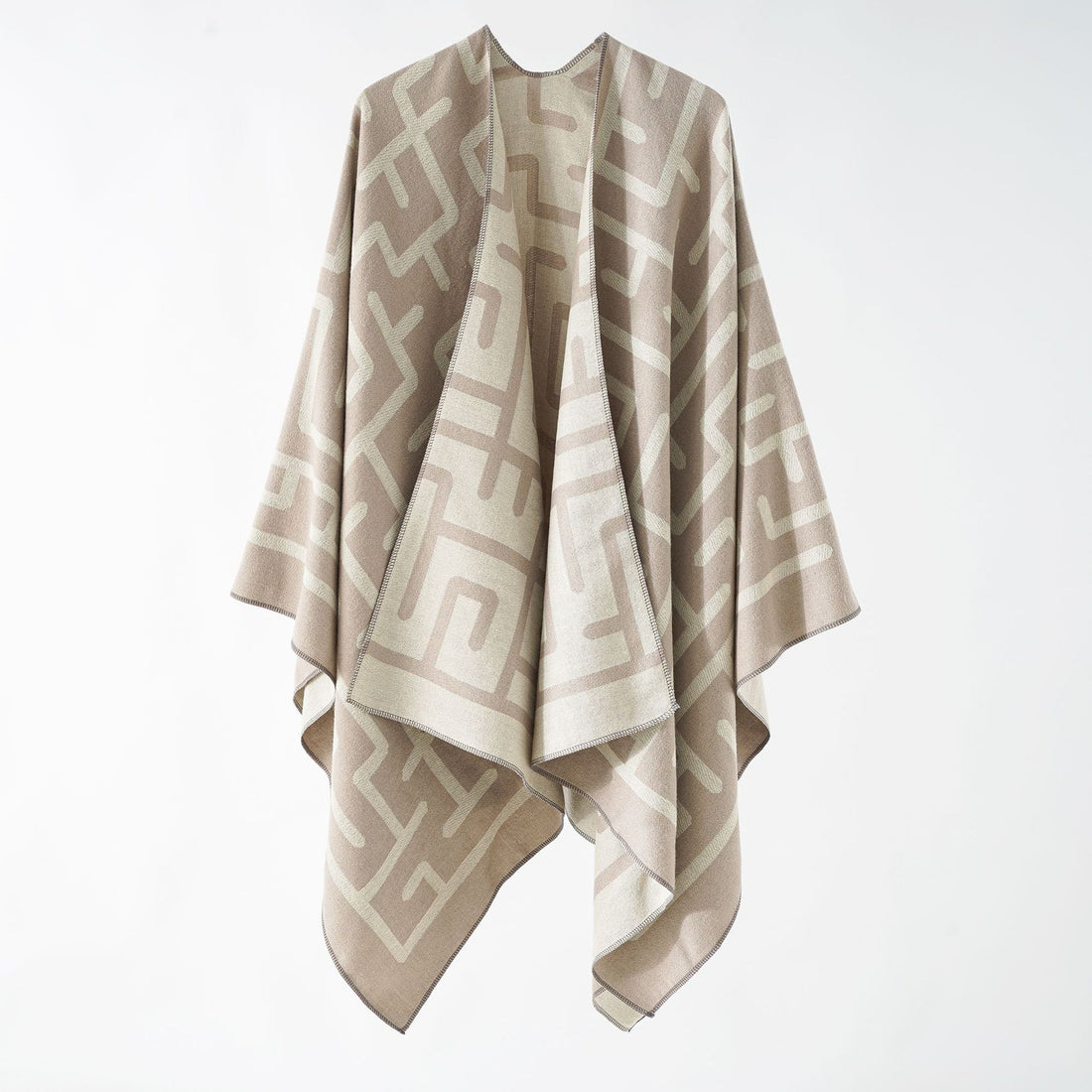 Damen Oversize-Doubleface-Überwurf mit geometrischem Jacquard und offener Front – Montévia