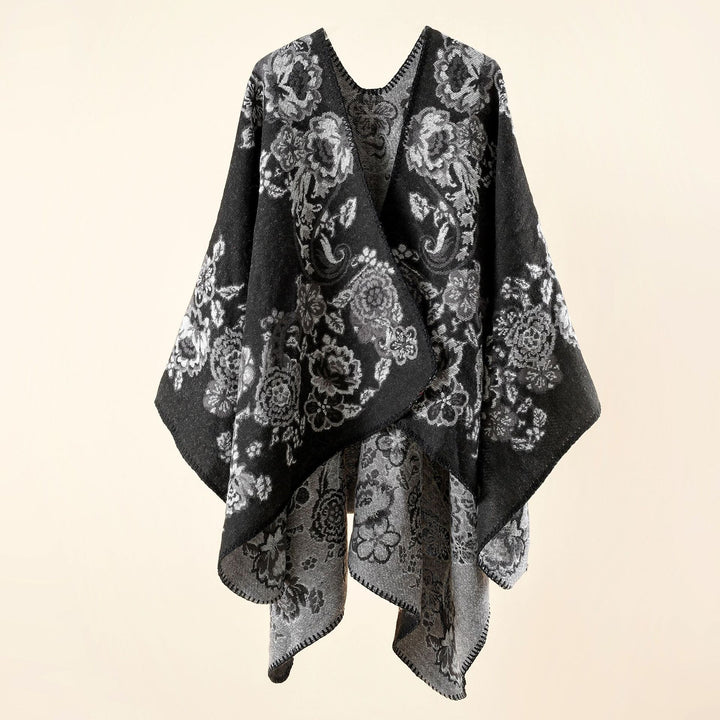 Damen Reversibler Strick-Umhang mit floraler Jacquard‑Webung und Zierkettelnaht – Veloura