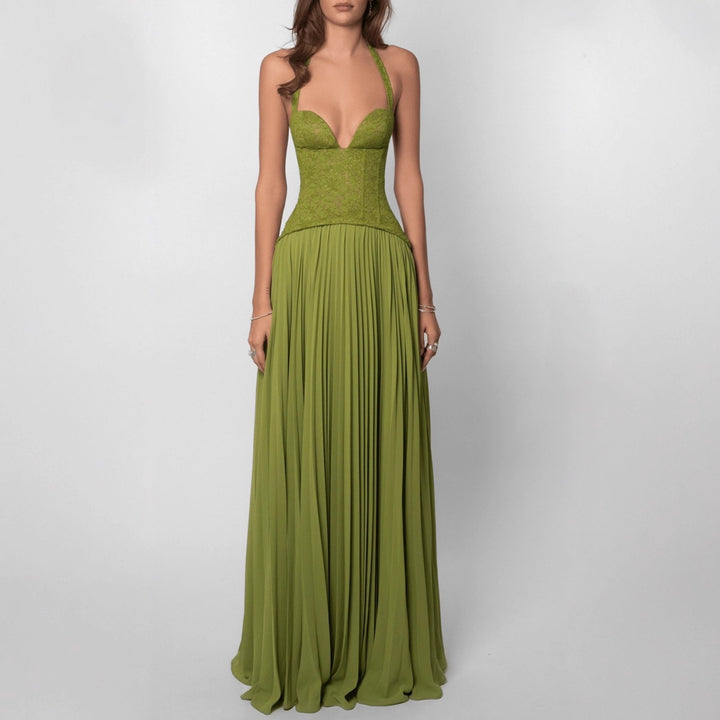 Damen nan Neckholder-Korsettkleid mit Spitzen-Corsage und fließendem Plisseerock Echo Archiv