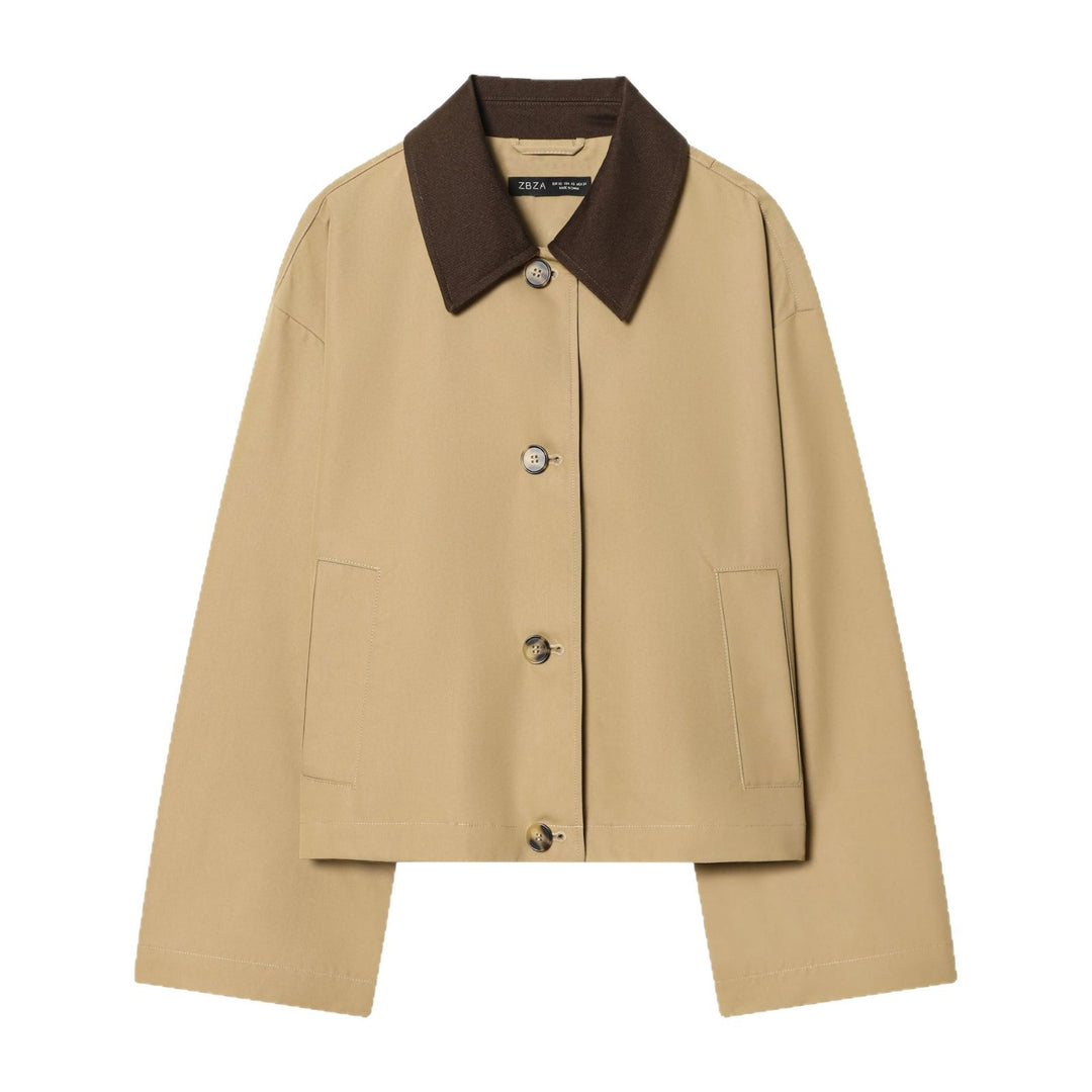 Damen Cropped Kurzjacke mit kontrastfarbenem Cordkragen und geradem Boxy‑Schnitt Echoarchiv