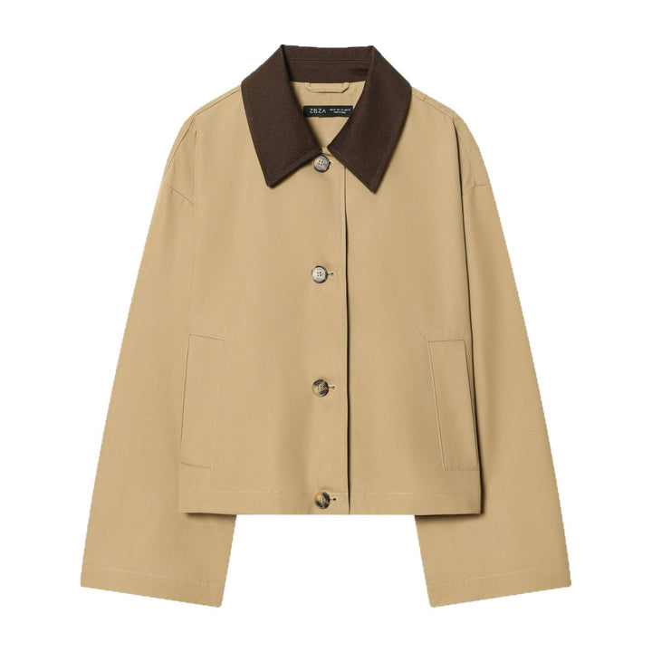 Damen Cropped Kurzjacke mit kontrastfarbenem Cordkragen und geradem Boxy‑Schnitt Echoarchiv