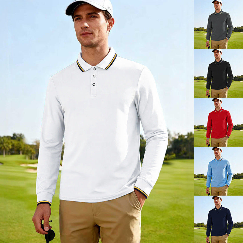 Herren Golf-Performance-Poloshirt langärmlig atmungsaktiv mit Kontrastkragen – Cavello
