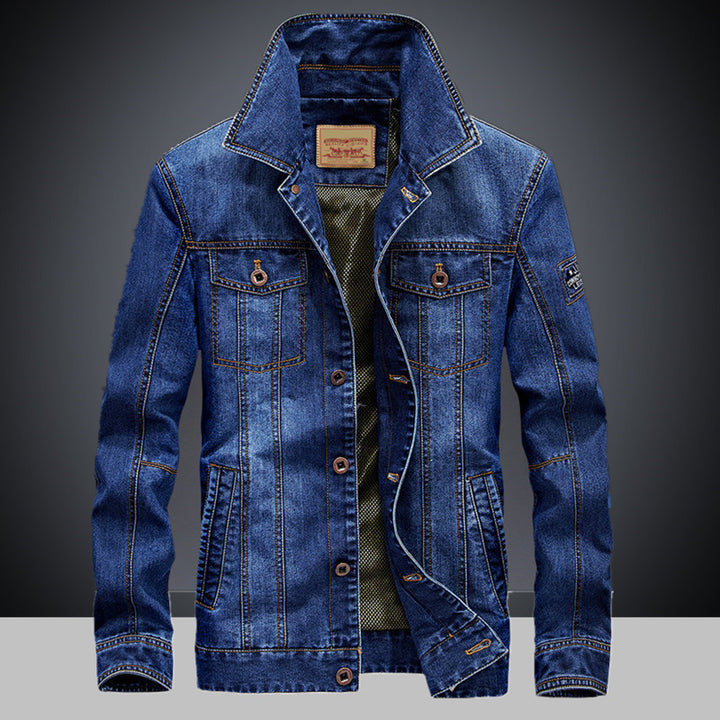 Herren Jeansblouson im Vintage‑Workwear‑Look mit Umlegekragen und Ziernähten – Denvaro
