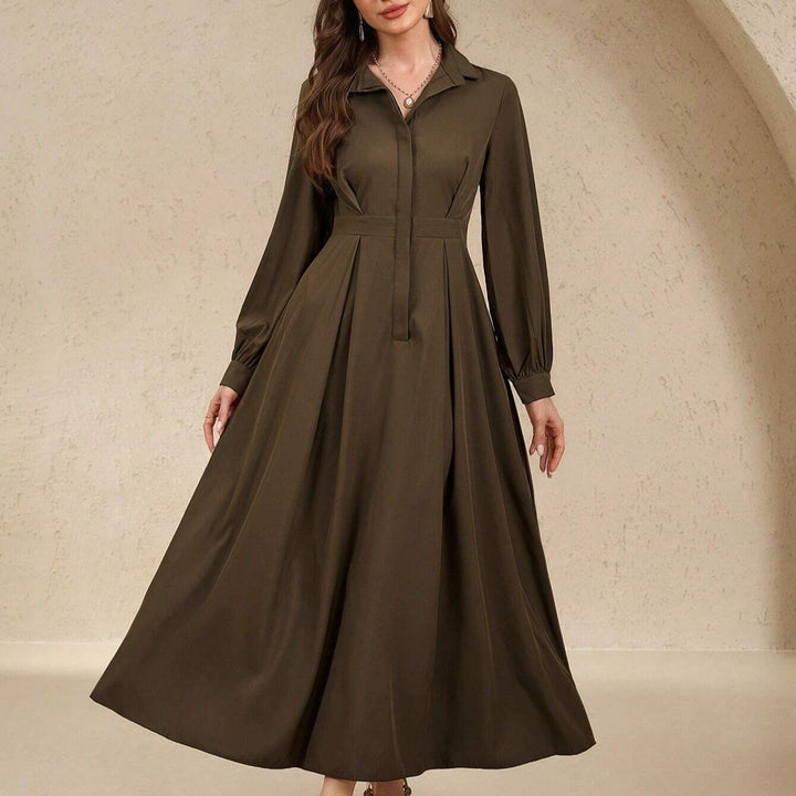 Damen nan langes Hemdblusenkleid mit Taillengürtel, verdeckter Knopfleiste und ballonärmeln Echo Archiv