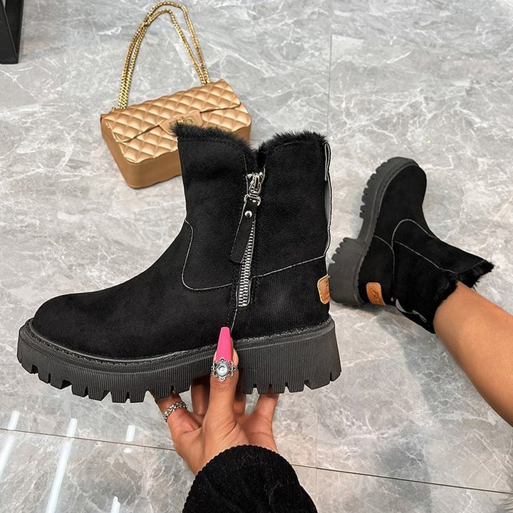 Damen  gefütterte Kurzstiefel aus Veloursoptik mit Teddy-Futter und seitlichem Reißverschluss Echo Archiv