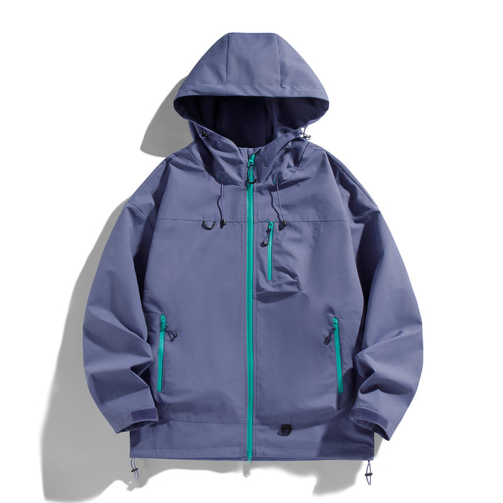 Herren wasserdichte Outdoor-Jacke mit verstellbarer Kapuze und praktischen Reißverschlusstaschen Echoarchiv