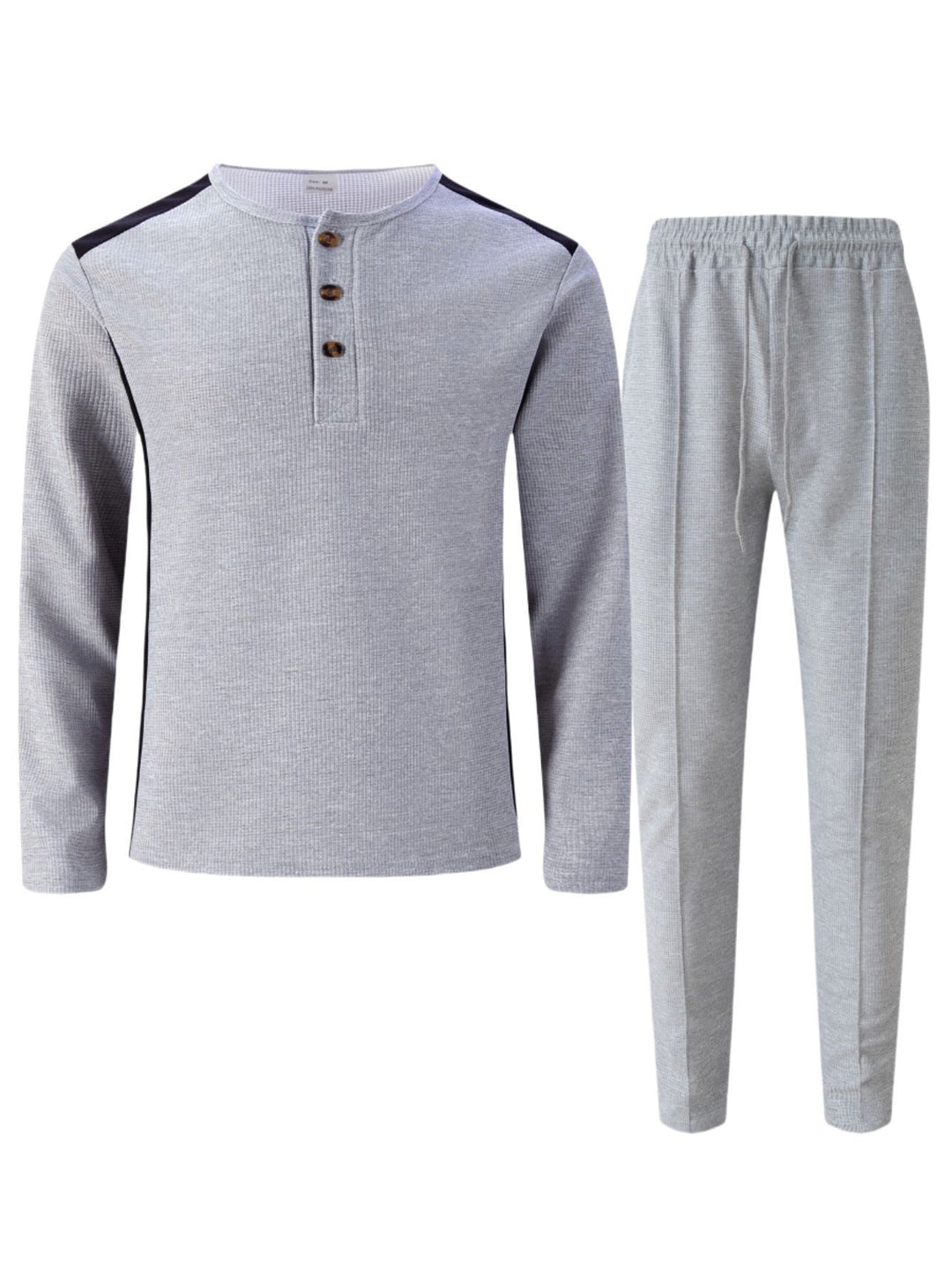 Herren Freizeitanzug mit elegantem Henley-Oberteil und komfortablen Jogginghosen Echoarchiv