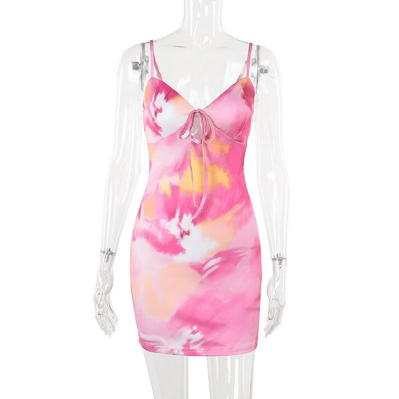 Damen figurbetontes Sommerkleid mit trägerlosem Design und verführerischem Krawattenverschluss Echo Archiv
