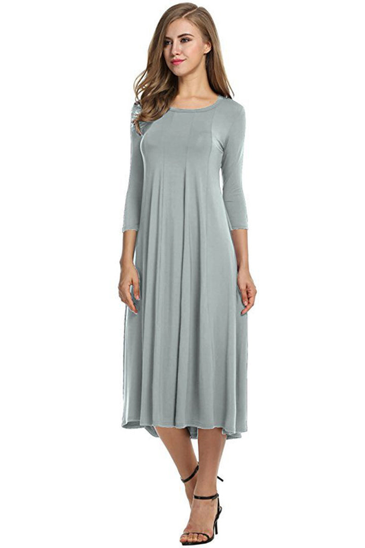 Damen Langes A-Linien Midikleid aus Stretch-Jersey mit Dreiviertelärmeln und Eingrifftaschen Echo Archiv