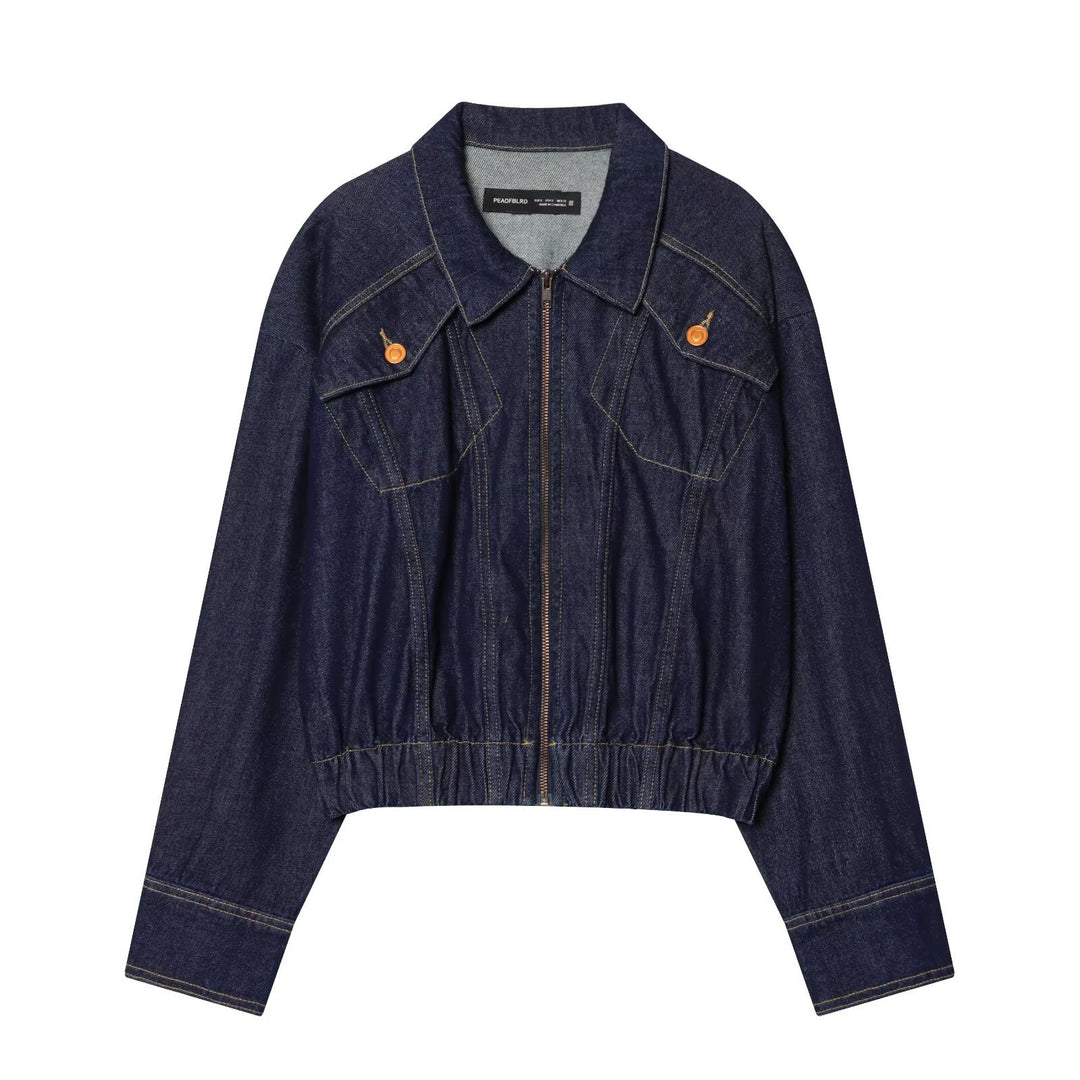 Damen Kurze Jeansjacke mit Reißverschluss, taillierter Kordelraffung und Western‑Details Echo Archiv