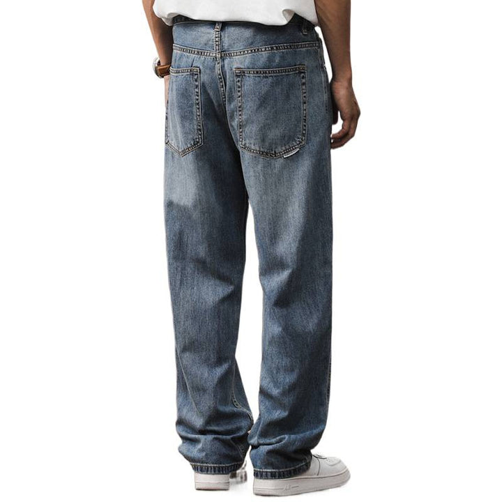 Herren Lockere Straight‑Leg Denim‑Jeans mit leichter Used‑Waschung und tiefem Schritt Echoarchiv