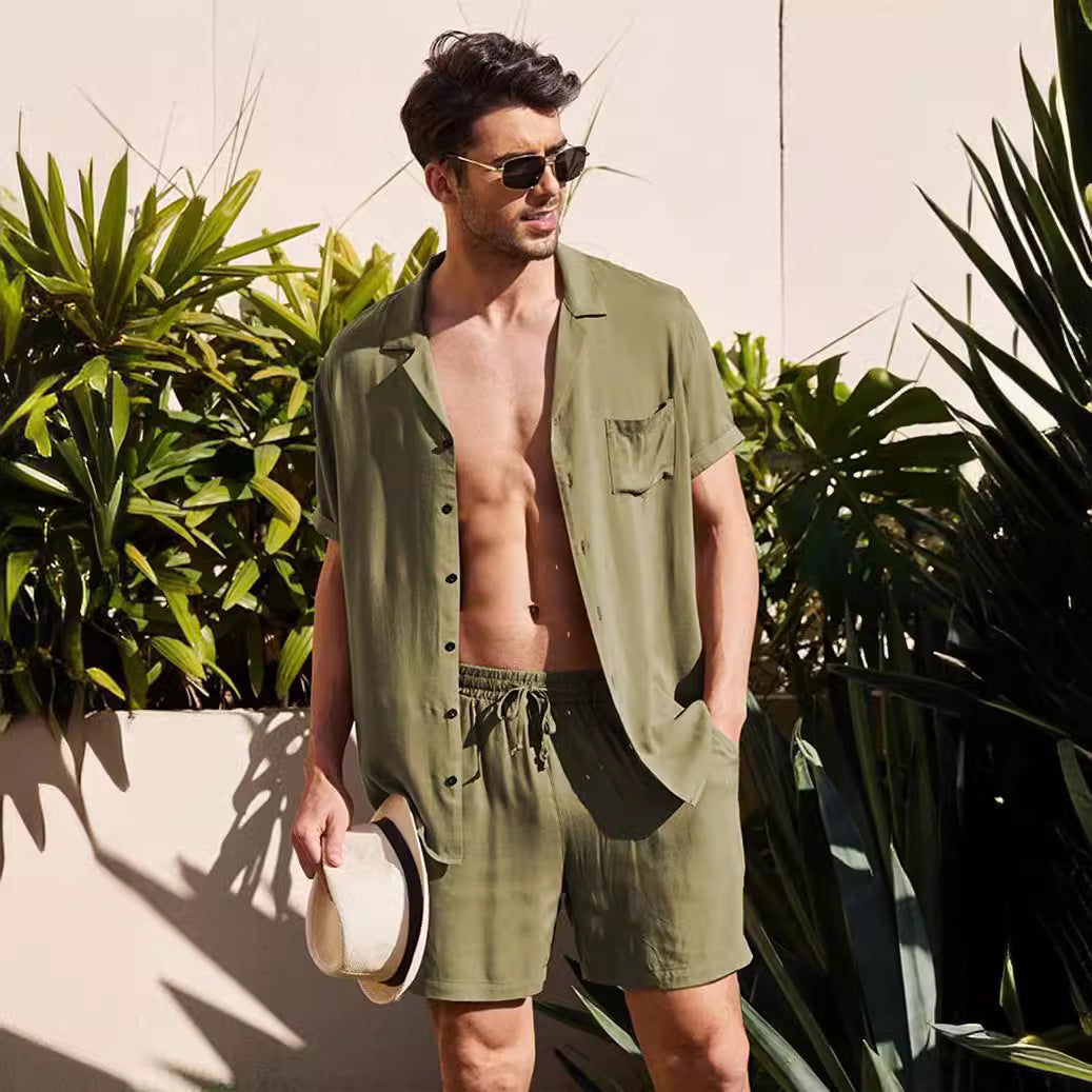 Herren lässiges Freizeit-Set mit kurzem Arm und bequemen Shorts Echoarchiv
