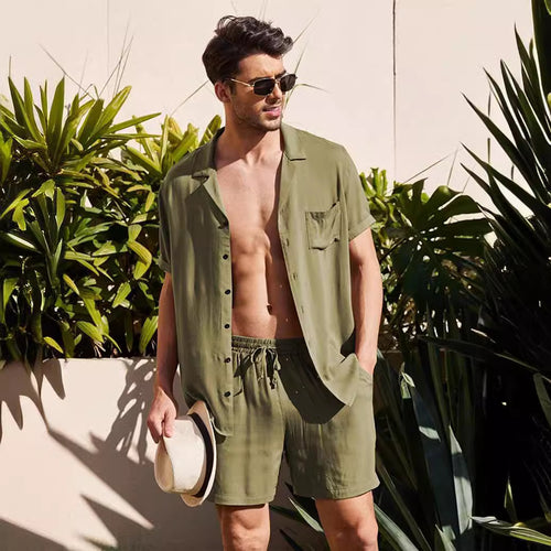 Herren lässiges Freizeit-Set mit kurzem Arm und bequemen Shorts Echoarchiv
