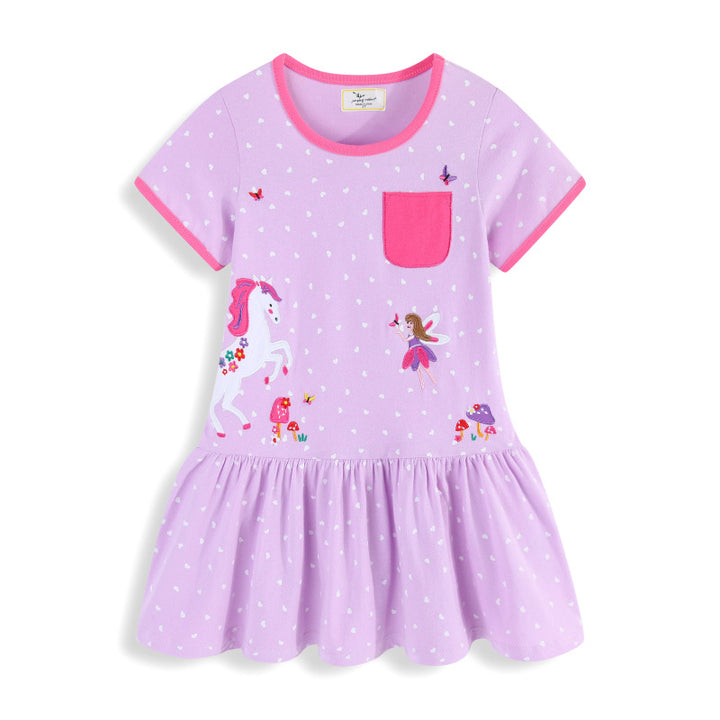 Mädchen Freizeitkleid mit zauberhaften Einhorn- und Feenapplikationen Echo Archiv